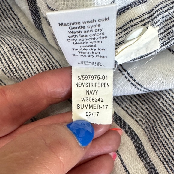 Athleta Women's Striped Button-Down Linen Shirt - Blue and White - Picture 5 of 7